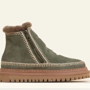 Free People NEW Laidback London Setsu  Crochet Green Moss Suede Ankle Boot🌈